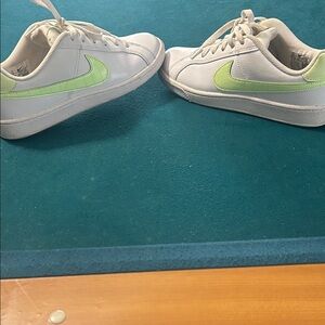 Nike Kids White Sneakers with Lime Accents